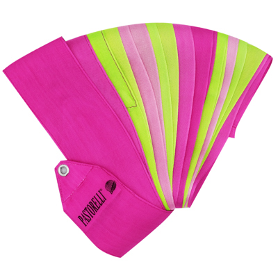 Fita de ginástica rítmica de competição Pastorelli "Shaded" - Cor magenta, verde lima e rosa 6m